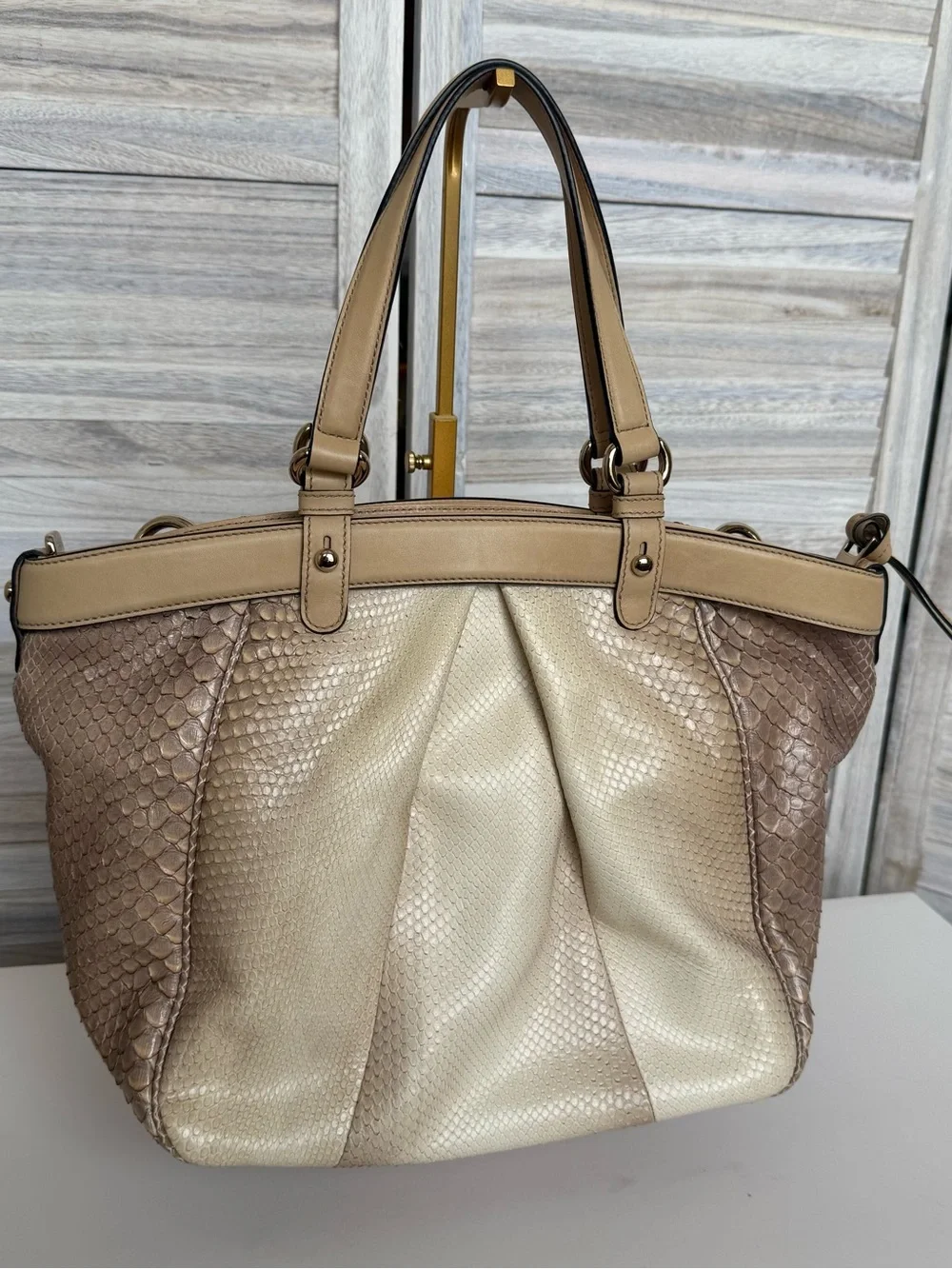 *RARE* Gucci Python Sukey Bag - Beige & Cream Python Satchel with Bamboo Accents